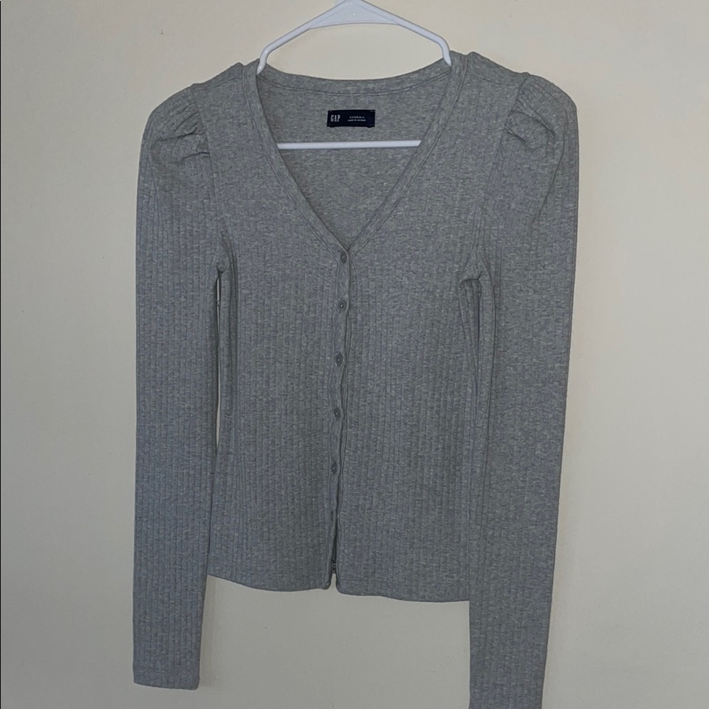 GAP Light Gray Ribbed Button-Up Cardigan